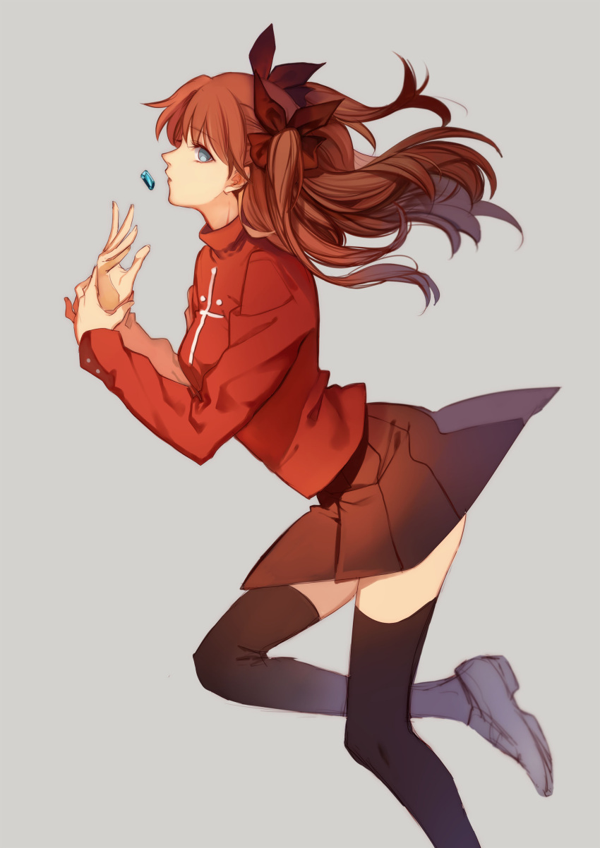 1girl, absurdres, aokiku, black_legwear, black_skirt, blue_eyes, brown_hair, fate/stay_night