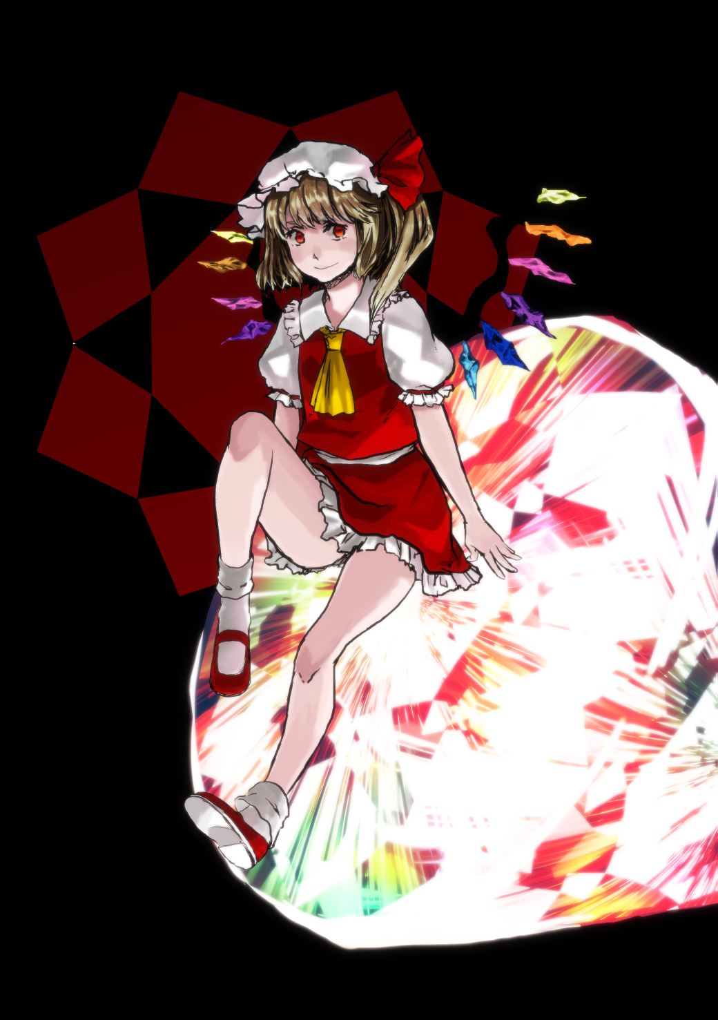 1girl, blonde_hair, cryolite, crystal, flandre_scarlet, flat_chest, full_body, highres