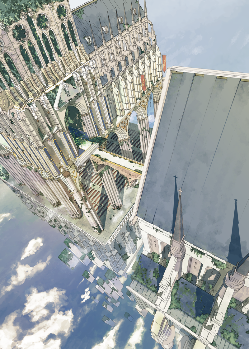 cathedral, church, cloud, cross, floating, flying_buttress, gothic_architecture, original