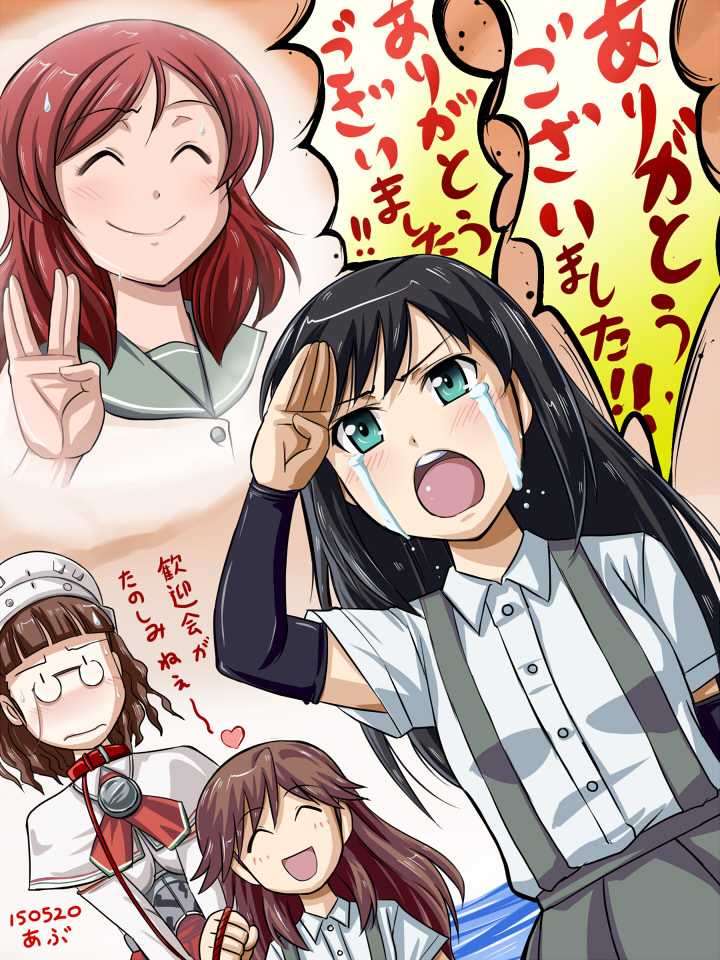 4girls, abriel00, arashio_(kantai_collection), asashio_(kantai_collection), closed_eyes, kantai_collection, love_live!_school_idol_project, multiple_girls