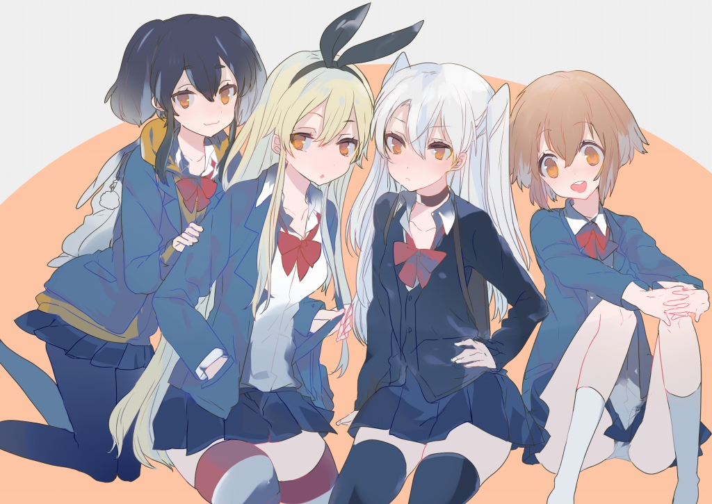agu, amatsukaze_(kantai_collection), backpack, bag, black_hair, blonde_hair, brown_eyes, brown_hair