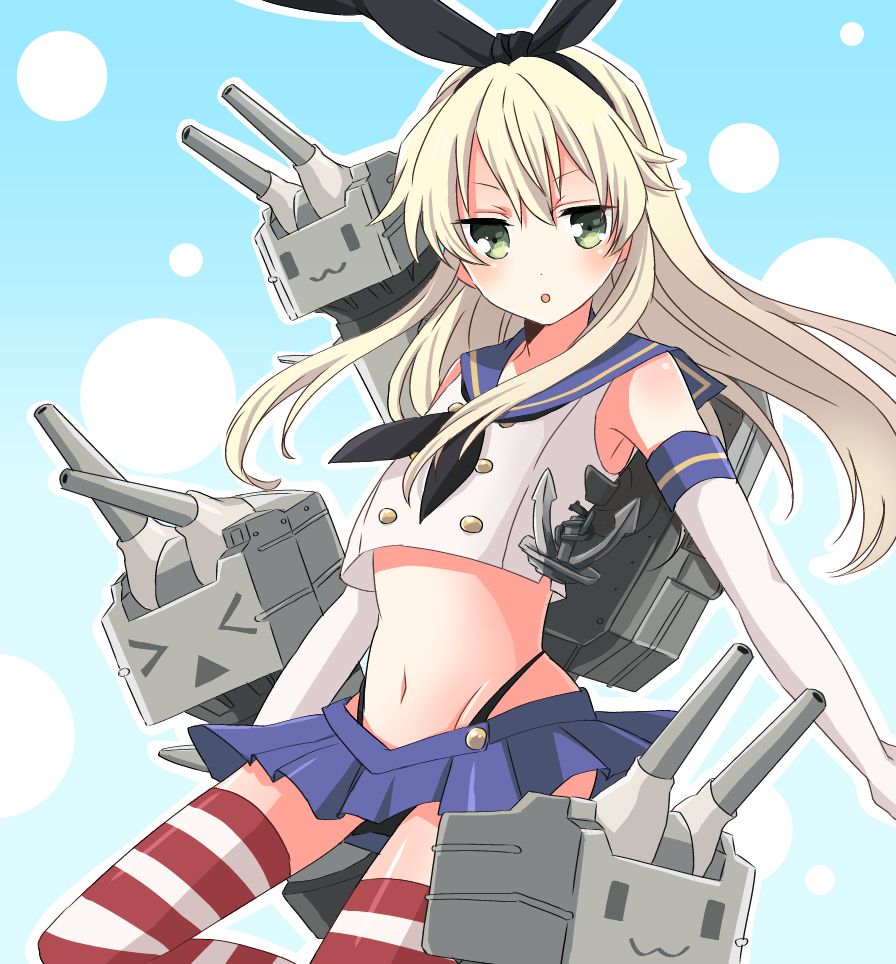 >_<, 1girl, :3, :o, anchor, blonde_hair, blue_skirt, elbow_gloves