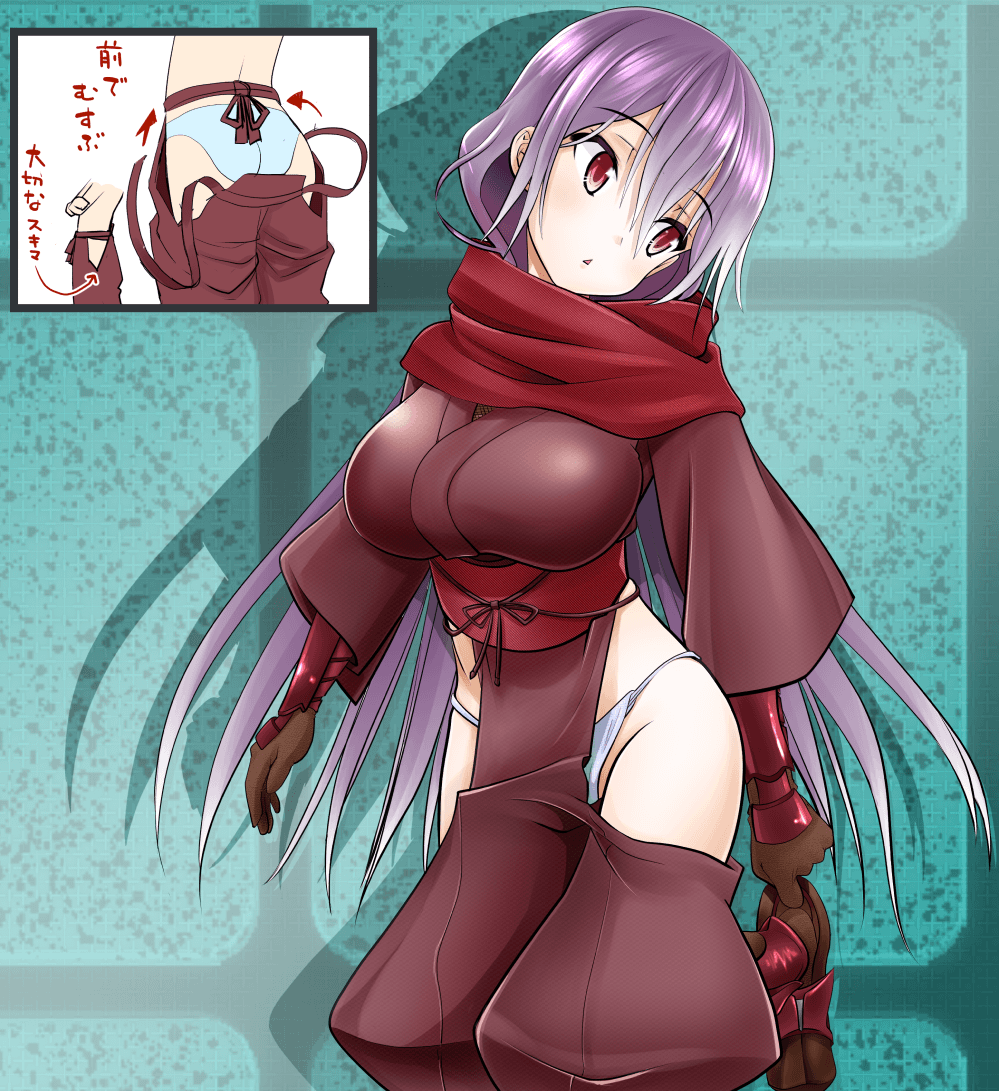 1girl, ass, breasts, dragon_yukano, gloves, japanese_clothes, large_breasts, long_hair