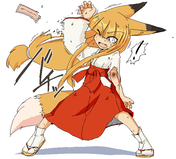 !, 1girl, animal_ears, blonde_hair, blood, bruise, commentary_request, fox_ears