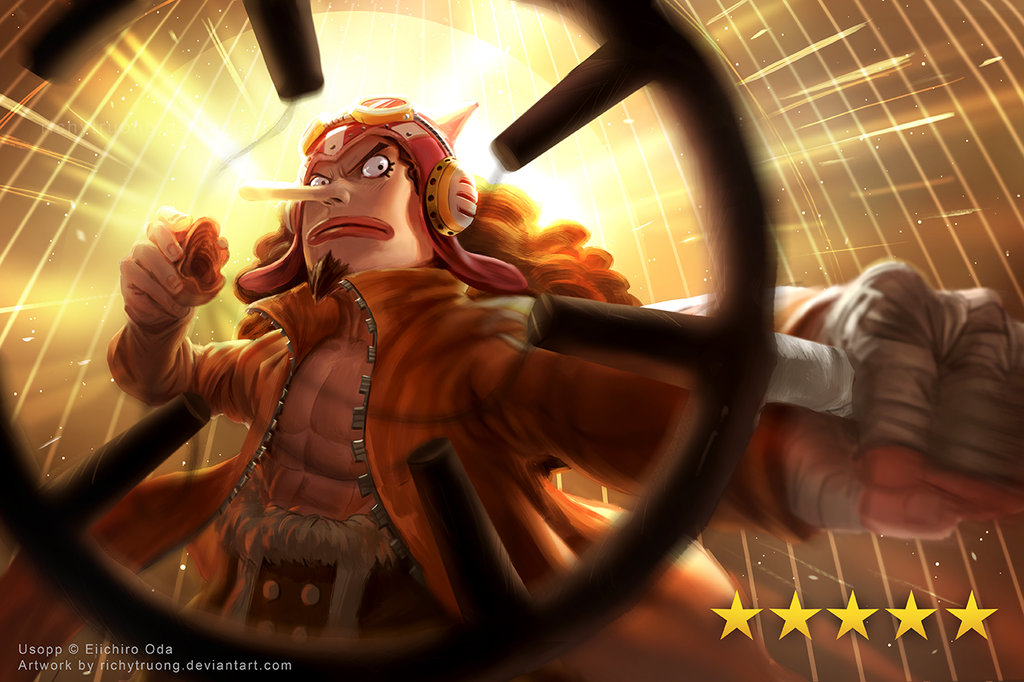 1boy, abs, aiming_at_viewer, bandaged_hands, brown_hair, character_name, facial_hair, fur_trim