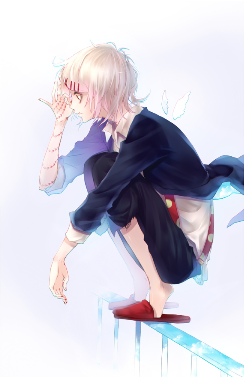 1boy, androgynous, angel_wings, hair_ornament, hairclip, highres, male_focus, nipponia_nippon