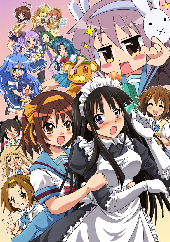 \m/, achakura, air, akiyama_mio, alternate_costume, asakura_ryouko, bonta-kun, chidori_kaname