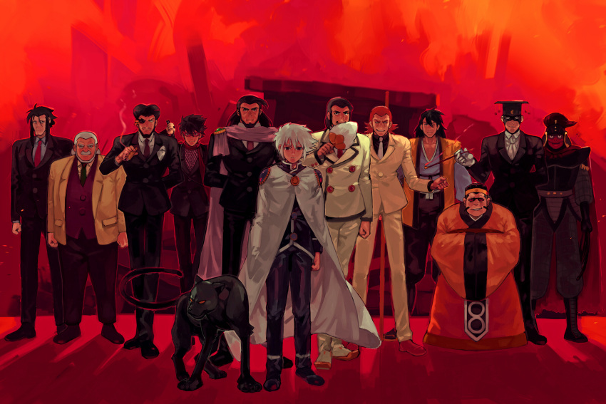 6+boys, absurdres, beard, big_fire, black_hair, cigar, dazzling_cervantes, doki_(giant_robo)