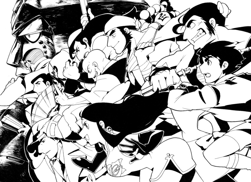 bandana, black_hair, china_dress, chinese_clothes, chuujou_shizuo, doujin_issei, fan, gakujin_go