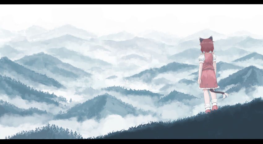 1girl, absurdres, animal_ears, ankle_socks, brown_hair, cat_ears, cat_tail, chen