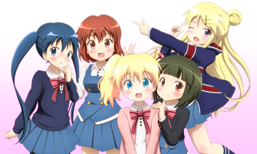 5girls, absurdres, alice_cartelet, black_hair, blonde_hair, blue_eyes, blue_hair, brown_eyes