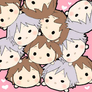 blush_stickers, brown_hair, chibi, heart, kingdom_hearts, lowres, male_focus, multiple_boys