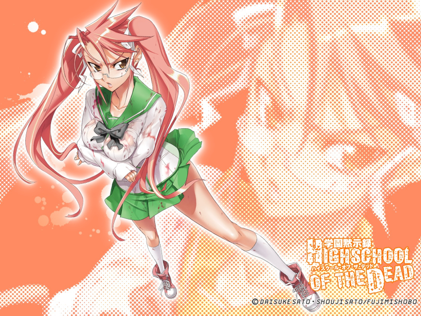 dirty, glasses, high_school_of_the_dead, highres, highschool_of_the_dead, legs, open_mouth, pink_hair