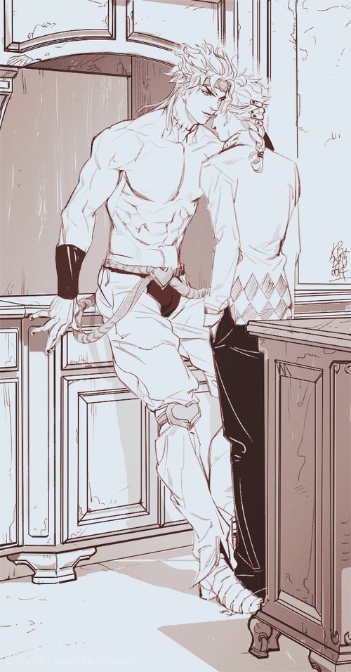 braid, counter, dated, dio_brando, father_and_son, giorno_giovanna, greyscale, hair_tie