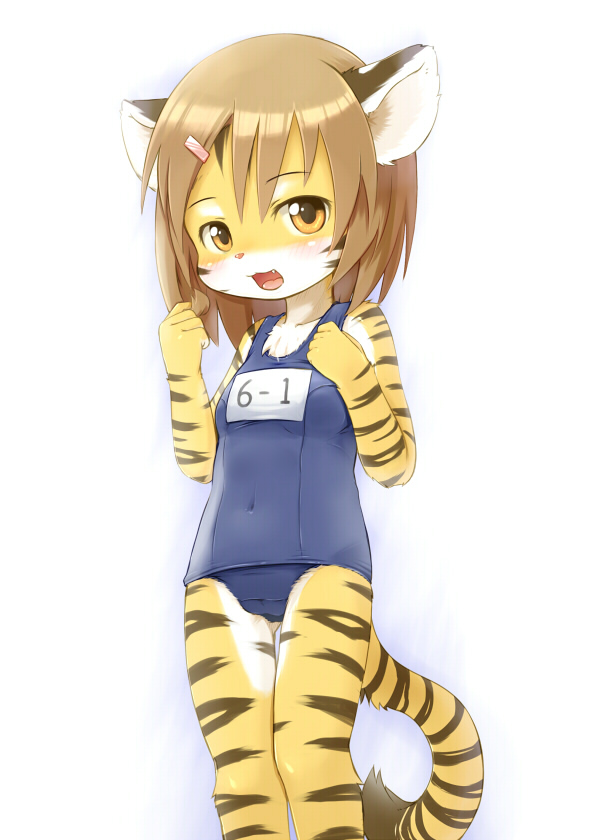 animal_ears, furry, hairclip, ka_(pixiv341010), school_swimsuit, swimsuit