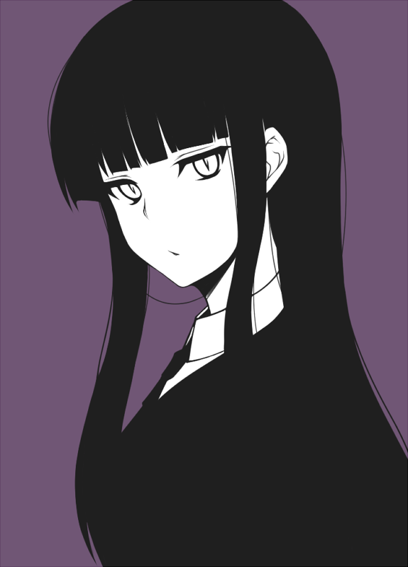 1girl, black, black_hair, black_necktie, collared_shirt, commentary_request, expressionless, female_protagonist_(houkago_play)