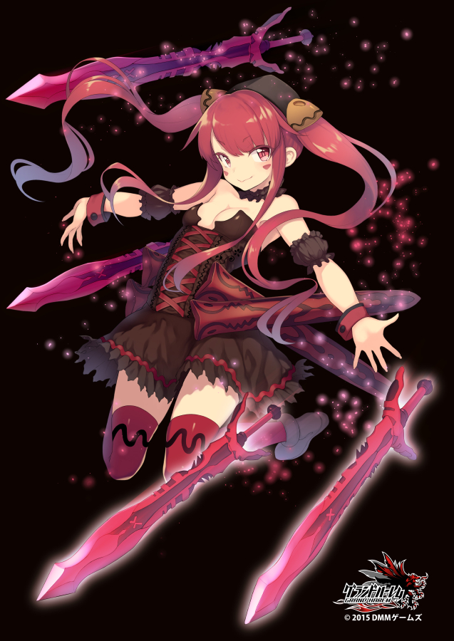 1girl, bare_shoulders, black_dress, breasts, choker, cleavage, darkness, detached_sleeves