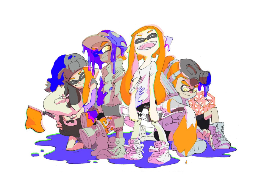 2girls, 3boys, animal_humanoid, anthro, bike_shorts, cat, cephalopod, cephalopod_humanoid