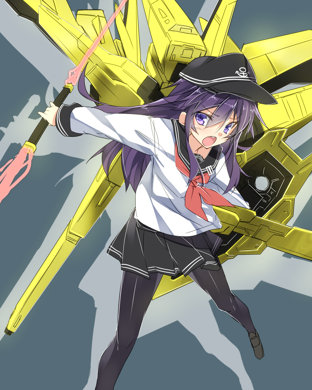 1girl, akatsuki_(kantai_collection), akatsuki_gundam, beam_saber, highres, kantai_collection, machinery, mecha_musume