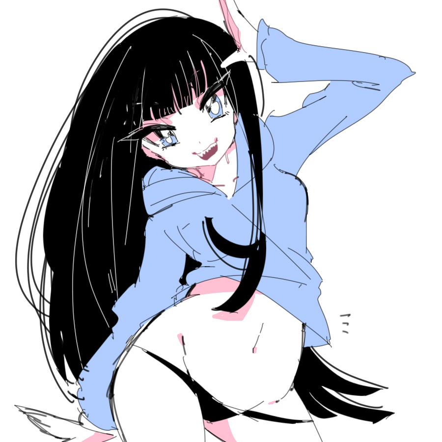 1girl, :d, aano_(10bit), black_hair, black_panties, blue_eyes, breasts, collarbone