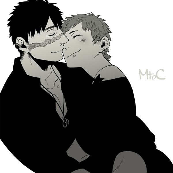 1boy, 1girl, constance_raveau, couple, earrings, gangsta, hetero, jewelry, ko_suke, marco_adriano, scar, short_hair