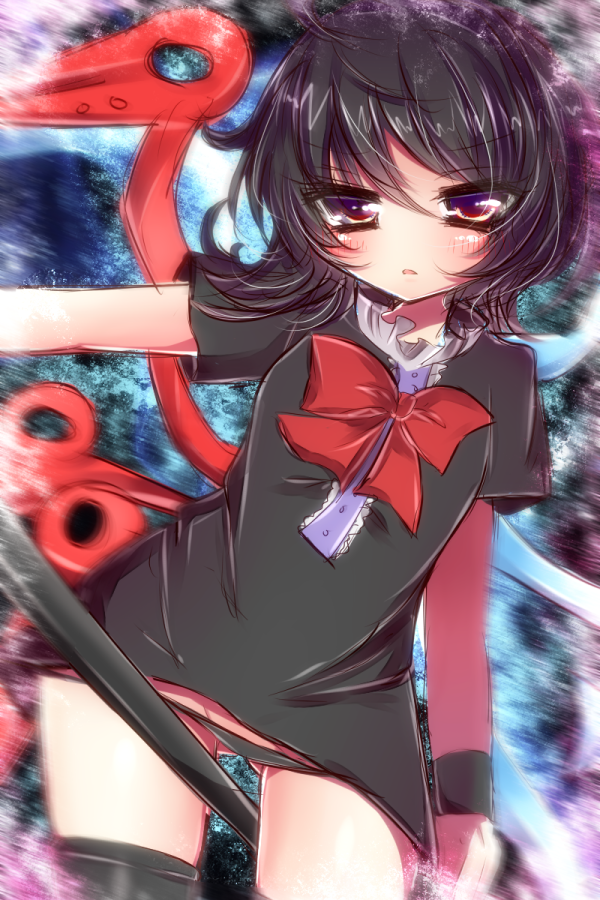 1girl, asymmetrical_wings, black_hair, black_legwear, black_panties, blush, houjuu_nue, matasabuyarou