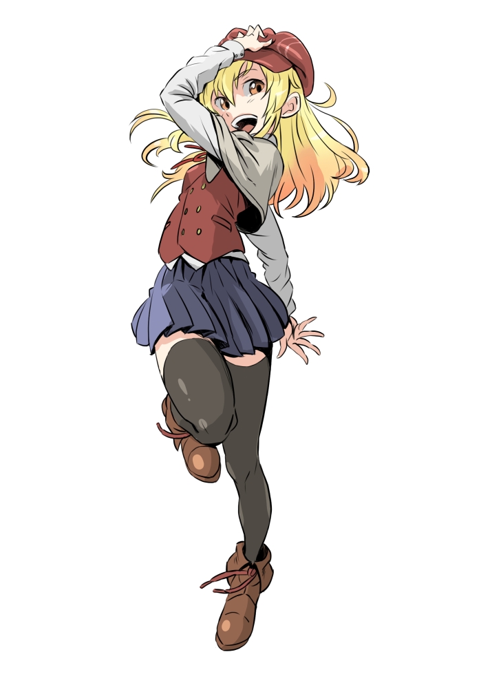 1girl, blazer, blonde_hair, hat, ikkyuu_tensai, jacket, jitsusan, long_hair, ryuugajou_nanana_no_maizoukin, sketch, skirt, solo, yellow_eyes