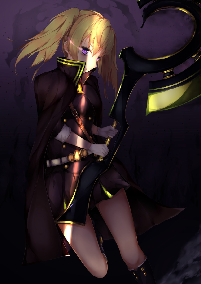 1girl, blonde_hair, copybird, highres, owari_no_seraph, sanguu_mitsuba, solo, weapon