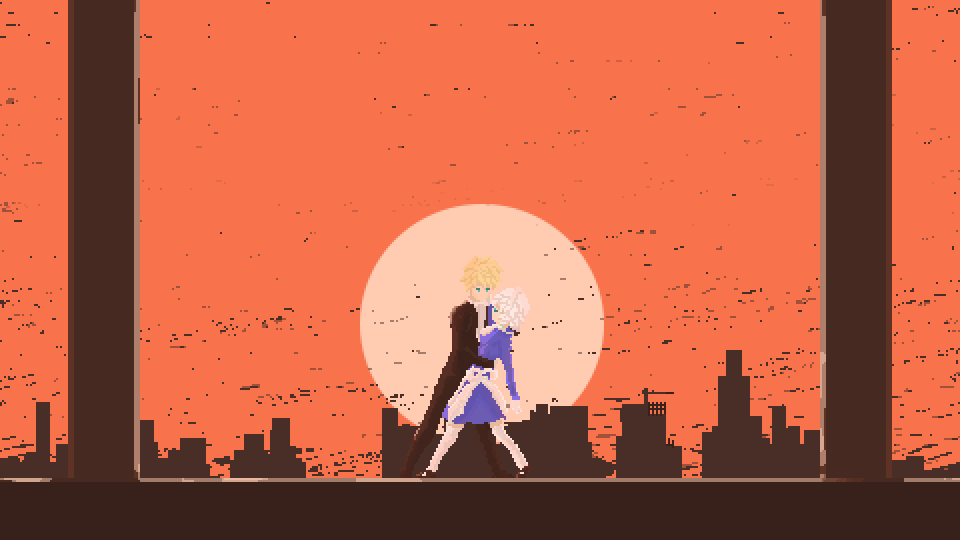 1boy, 1girl, black_clouds, city, closed_eyes, couple, formal, height_difference