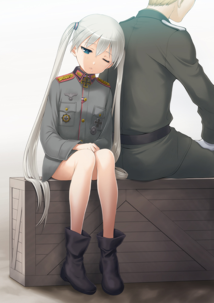 1boy, 1girl, iron_cross, milihime_taisen, military, military_uniform, soshina_nohito, twintails