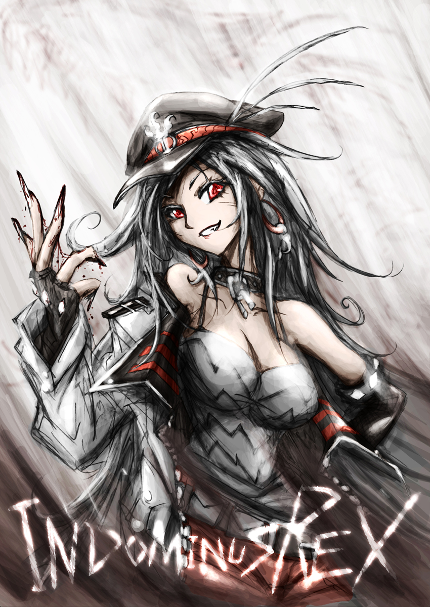 1girl, bare_shoulders, belt, black_bra, black_gloves, black_hair, blood, blood_on_hands