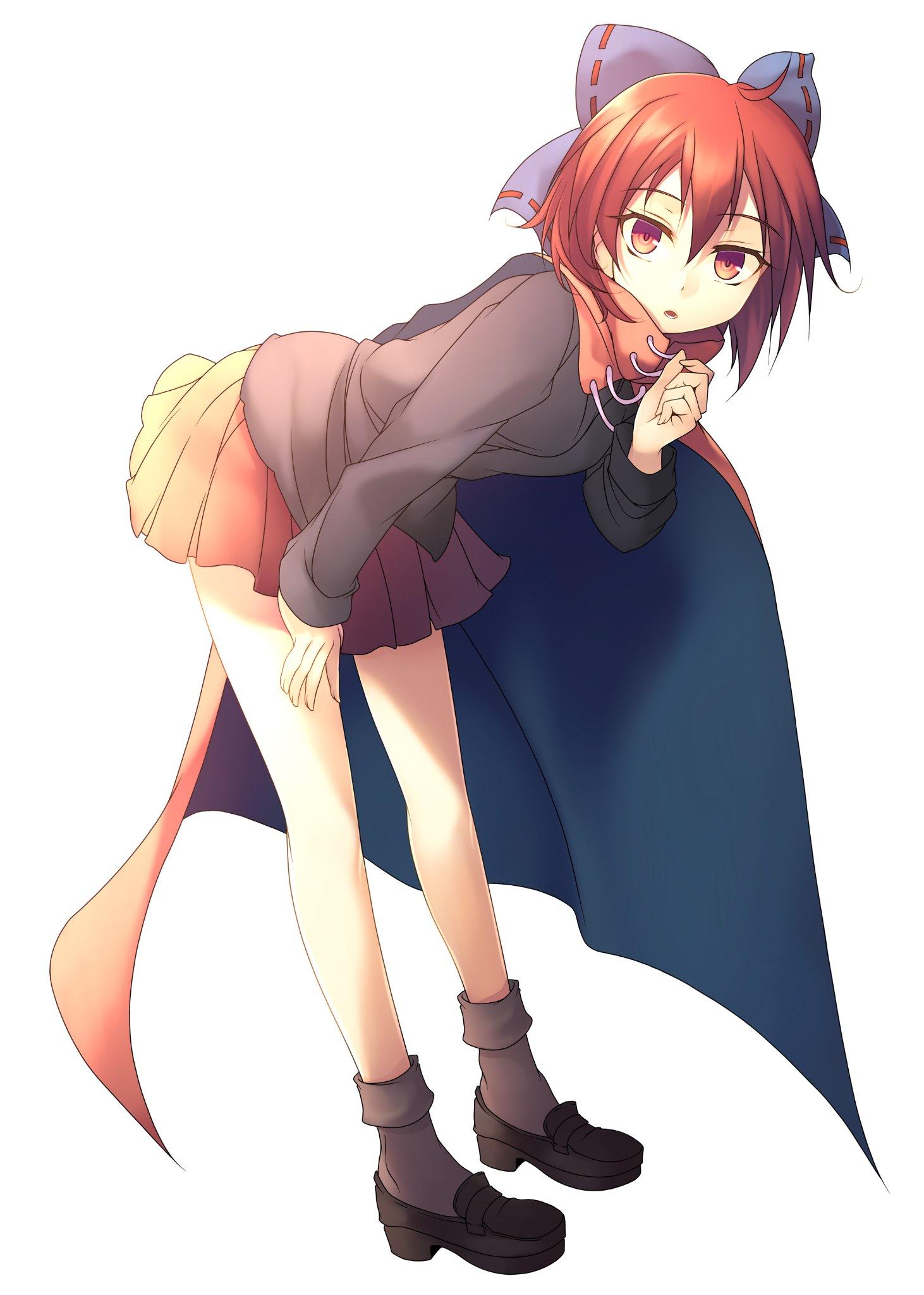 1girl, bow, cape, hair_bow, highres, leaning_forward, lio_(rumei2265874644), looking_at_viewer