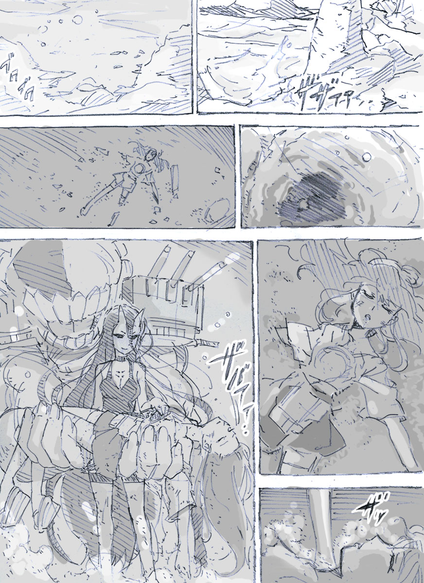akagi_(kantai_collection), battleship-symbiotic_hime, carrying, comic, dress, highres, horns, johnnysendai