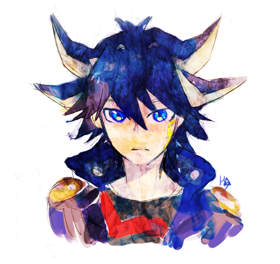 blue_eyes, blue_hair, fudou_yuusei, male, pengin, pengin_(pixiv528818), sketch, yu-gi-oh!, yugioh_5d's, yuu-gi-ou, yuu-gi-ou_5d's