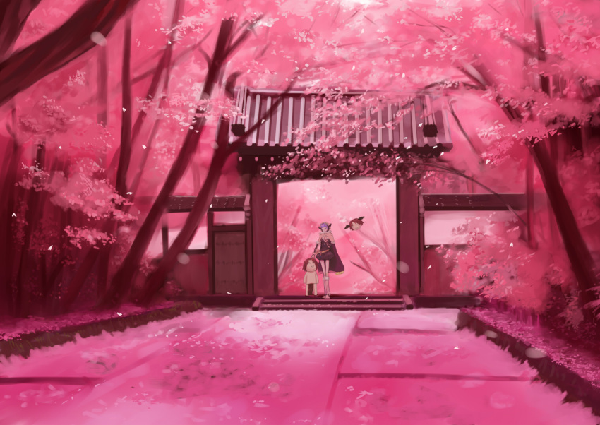 dandelaion7, forest, gate, mayoko, nature, pink, pixiv, pixiv_fantasia