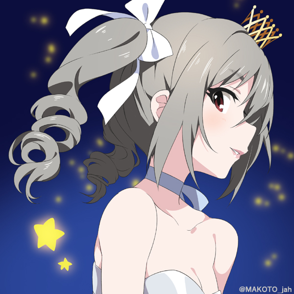 bare_shoulders, blush, grey_ahir, idolmaster, idolmaster_cinderella_girls, kanzaki_ranko, long_hair, mizuki_makoto, red_eyes, twintails