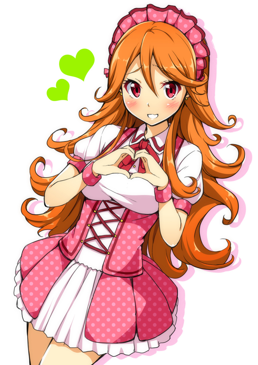 1girl, blush, earrings, heart, heart_hands, highres, jewelry, long_hair