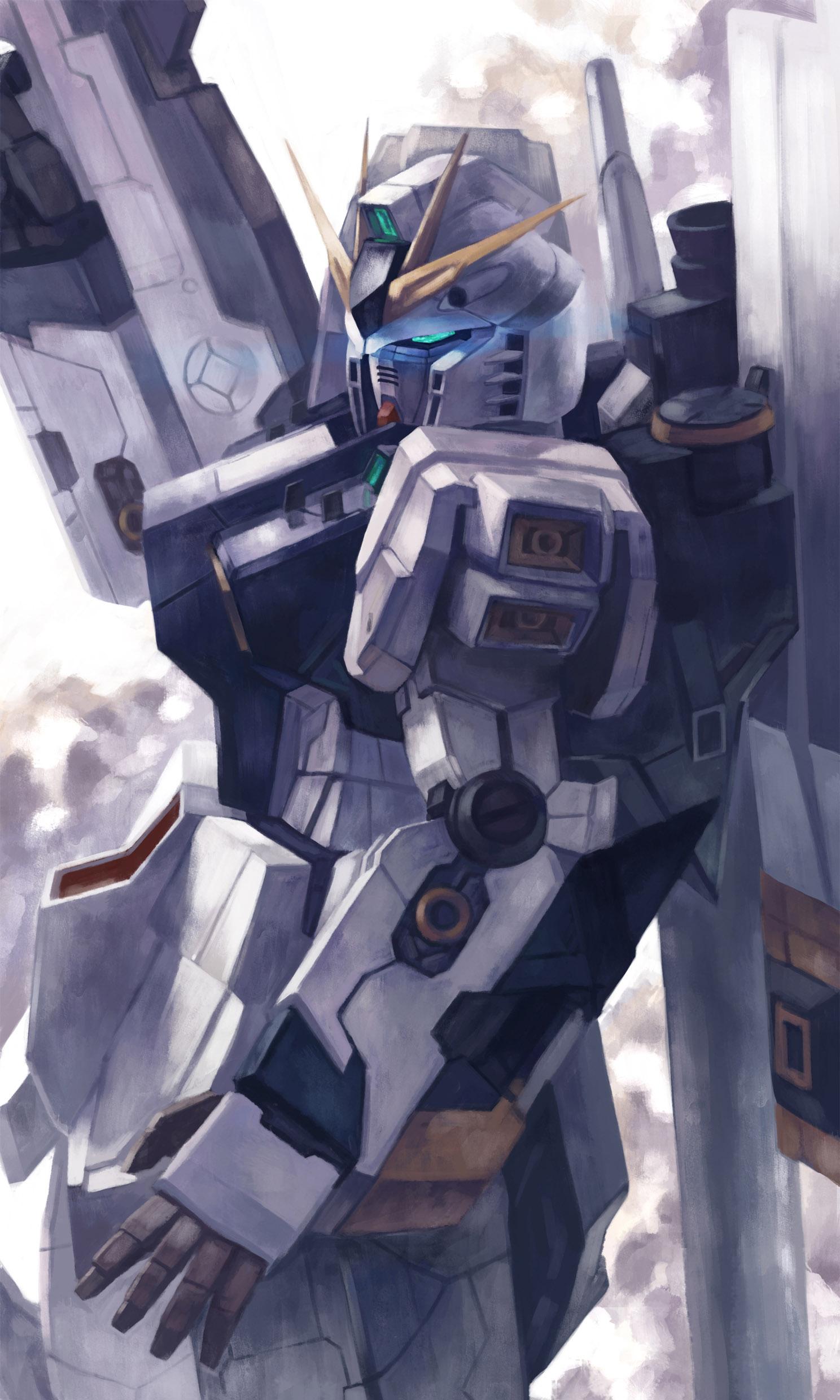 absurdres, beam_rifle, char's_counterattack, daue, energy_gun, fin_funnels, funnels, green_eyes