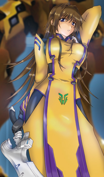 brown_hair, long_hair, muvluv, muvluv_alternative, muvluv_total_eclipse, solo, sword, takamura_yui