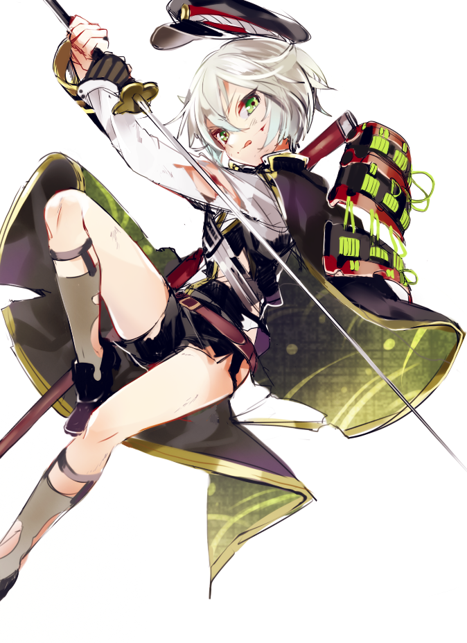 1boy, :q, akiru_(hokuouhuuhu), armor, cape, green_eyes, grey_legwear, hat