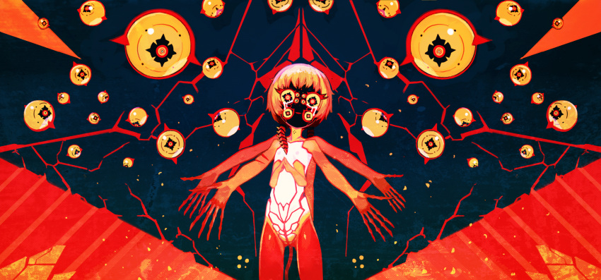 1girl, abstract, asgr, blonde_hair, creepy, extra_arms, extra_eyes, eyelashes