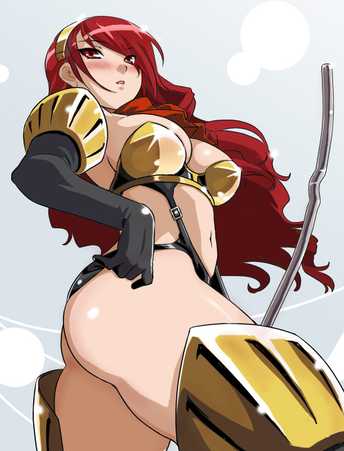 blush, dr.p, high-cut_armor, highcut_armor, kirijou_mitsuru, long_hair, persona, persona_3, red_hair, redhead, solo