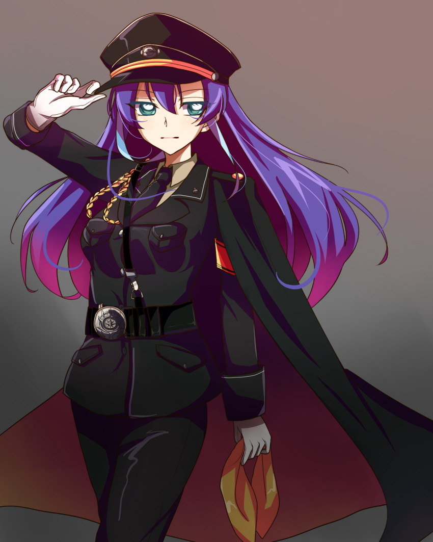 blush, captain, hat, long_hair, purple_eyes, serena_(yuu-gi-ou_arc-v), uniform, violet_hair