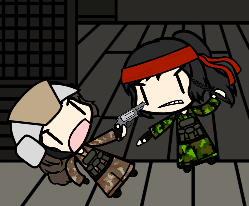 2girls, arma_(series), arma_3, camouflage, chibi, combat_knife, csat, fingerless_gloves