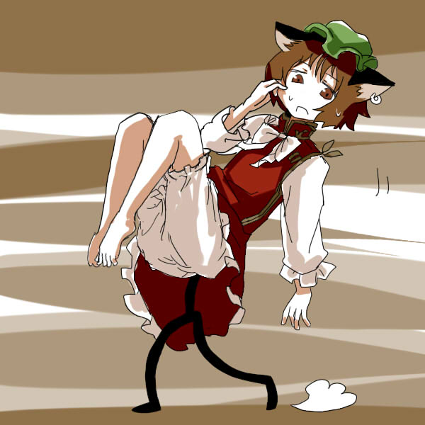 bloomers, chen, earrings, hat, jewelry, multiple_tails, ritsu_(pixiv9642), ritsu_(roboroboro)