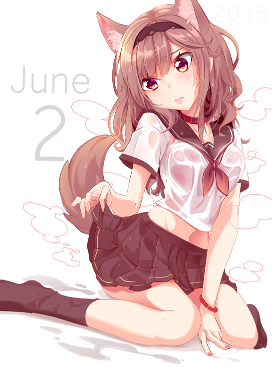 1girl, 2, animal_ears, black_legwear, bra, brown_hair, collarbone, dog_ears