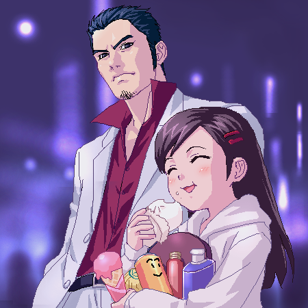 food, formal, hair_ornament, hairclip, haruka_(ryu_ga_gotoku), kiryu_kazuma, kiryuu_kazuma, lowres, ryu_ga_gotoku, ryuu_ga_gotoku, sawamura_haruka, suit, zen
