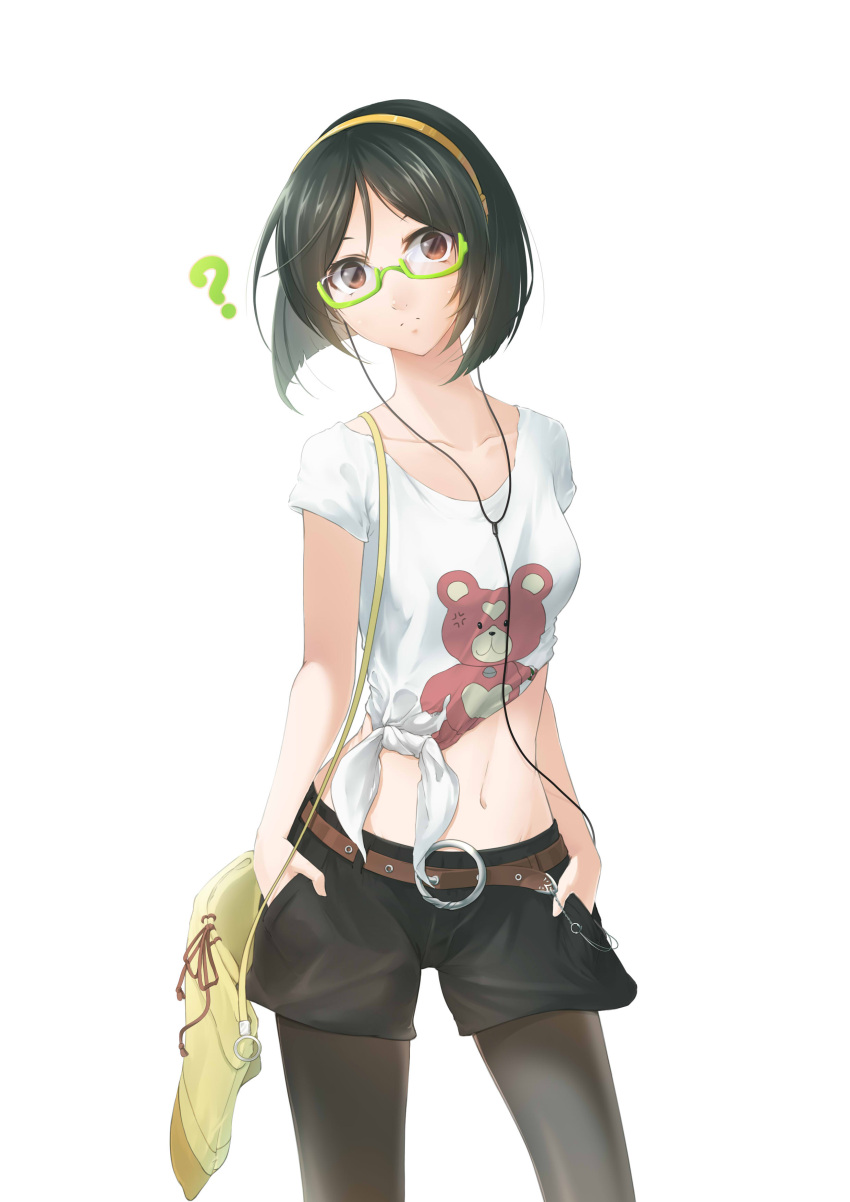 1girl, ?, absurdres, alternate_costume, aoki_hagane_no_arpeggio, bag, belt, black_hair