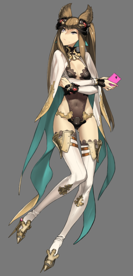 1girl, 92m, animal_ears, boots, breasts, brown_hair, cape, cellphone