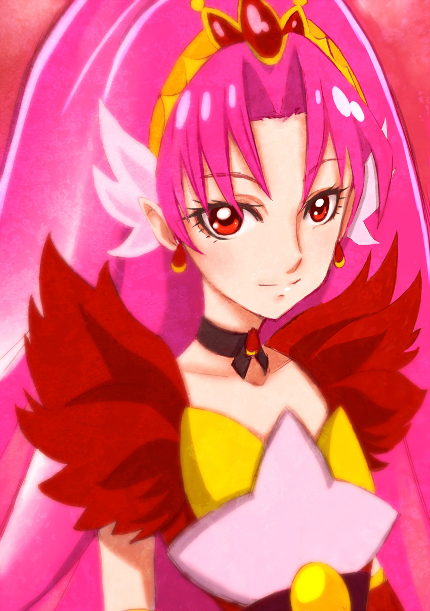 amawa_kazuhiro, commentary_request, cure_scarlet, earrings, go!_princess_precure, highres, jewelry, pink_hair